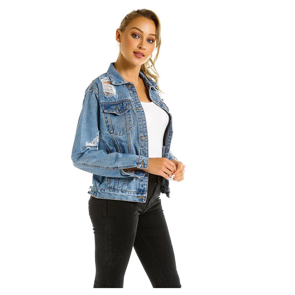 JAYCOSIN базовое пальто бомберы винтажная синяя джинсовая куртка для женщин