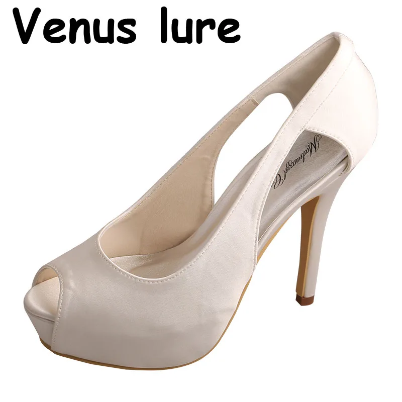 

(23 Colors) Ladies Platform Shoes Bridal Peep Toe Ivory Color High Heel Wedding Size 8