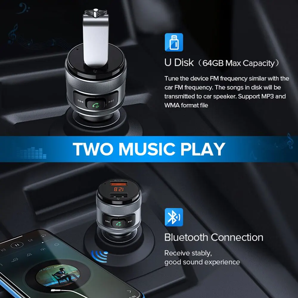 Bluetooth 4 2 fm передатчик автомобильное быстрое зарядное устройство QC3.0 u диск