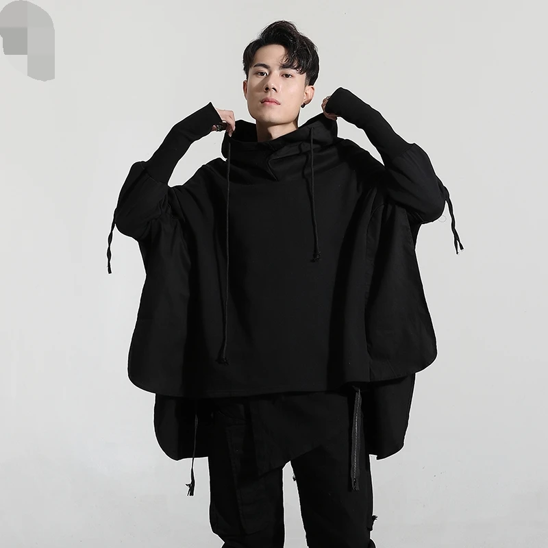 Men's Long Sleeve Hoodie Autumn/Winter New Dark Personality Bat Sleeve Design Irregular Asymmetric Cut Loose Short Pullover