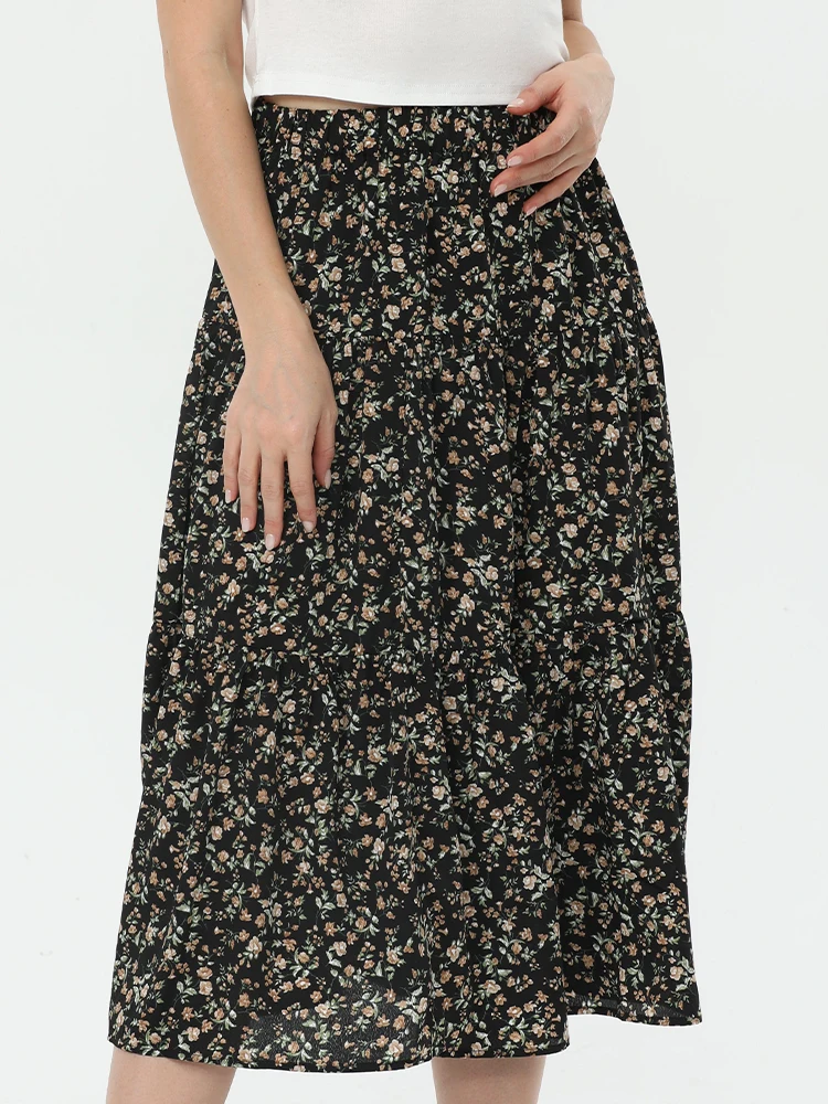 

Женские винтажные летние юбки, шифоновая плиссированная юбка с цветочным принтом, Новая повседневная юбка миди с эластичным высоким поясом...