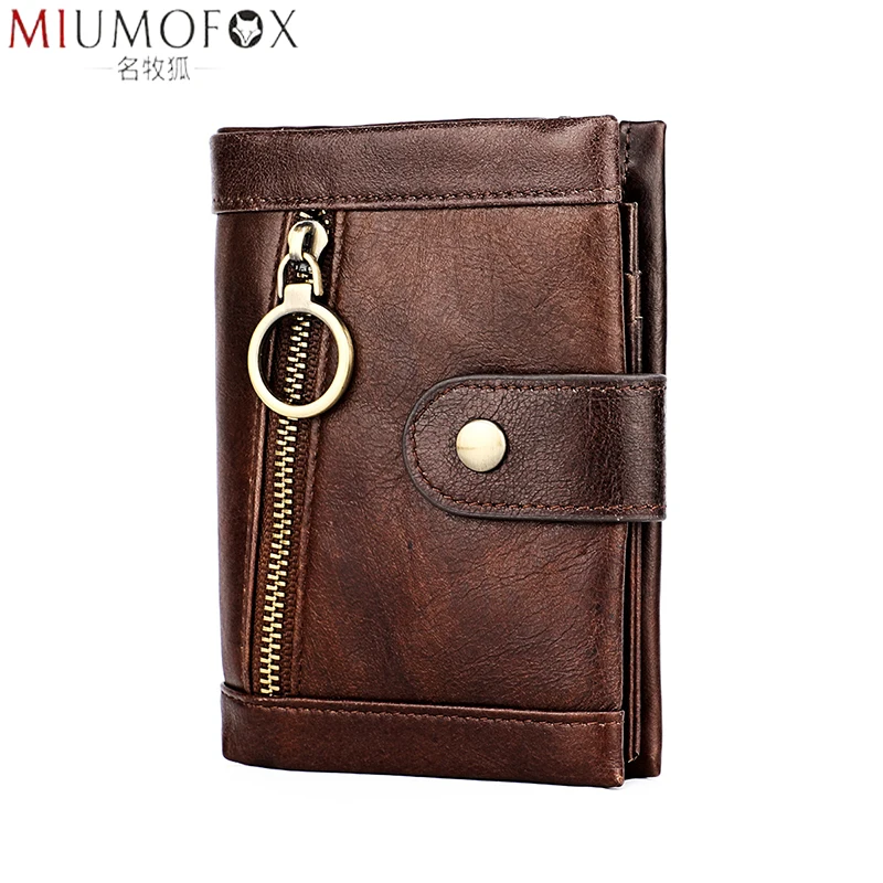 

Men Wallet Genuine Leather Men's Purse RFID Blocking Design Male Wallets with Zipper Coin Pocket and Removable Card Holder 2022
