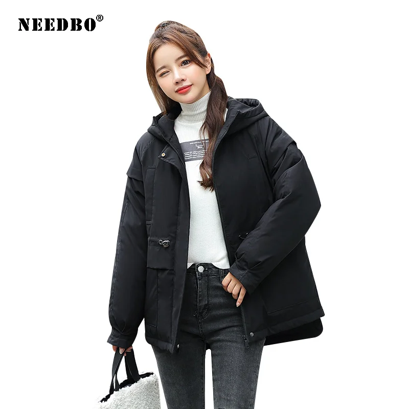 

NEEDBO Winter Jacket Women Parka Mujer Winter Coat Women Hood Elegant Casual Puffer Jacket Cotton Padded Solid Female Outwear