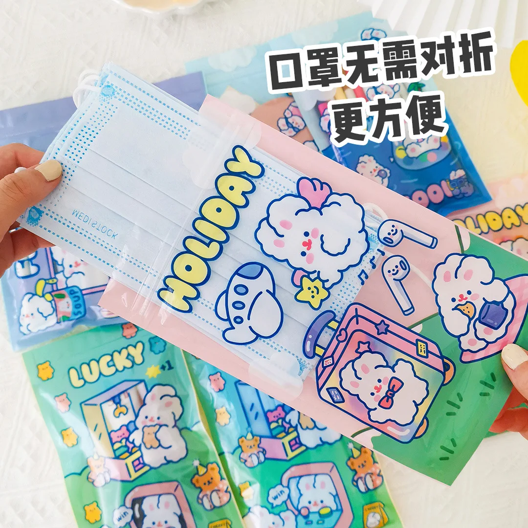 Пластиковые мешки для масок с милым кроликом на молнии 9 шт. пыленепроницаемый