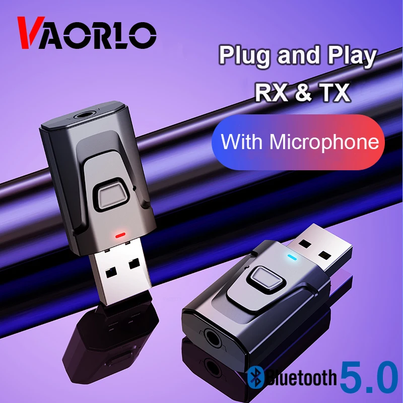 VAORLO 5.0 Приемник и передатчик с микрофоном Bluetooth Audio для наушников ТВ 3,5 AUX Jack Стерео музыкальный адаптер.