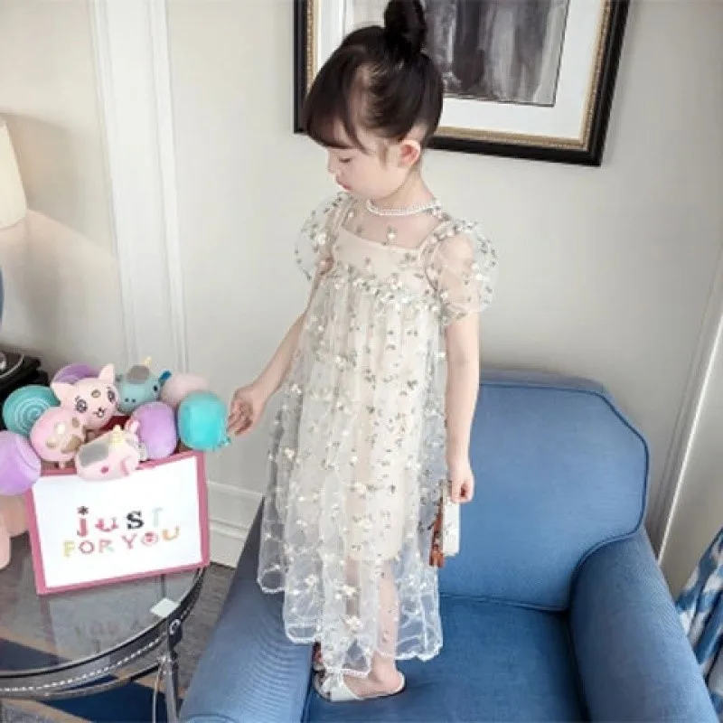 Детское платье для девочек Летнее из тюля в комбинезон принцессы на бретельках