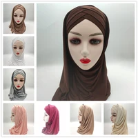 muslim headscarf forehead cross solid color jersey headwrap headband on the head women 2021 turban scarf hair cap