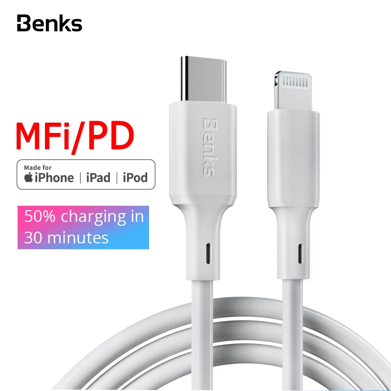 USB кабель Benks MFi для iPhone 11 Pro MAX XR XS X 8Plus адаптер питания PD кабели типа C шнур быстрой