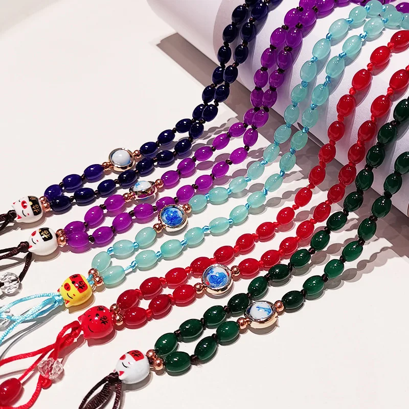 

DIY jade mobile phone lanyard phone chain work brand pendant lucky cat mobile phone shell lanyard designer lanyard anime lanyard