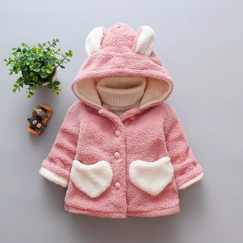 

New Hooded ears thickened jacket for girls 1-4 Years Kids Cotton Jacket Clothing Warm children's jacket for autumn and winter