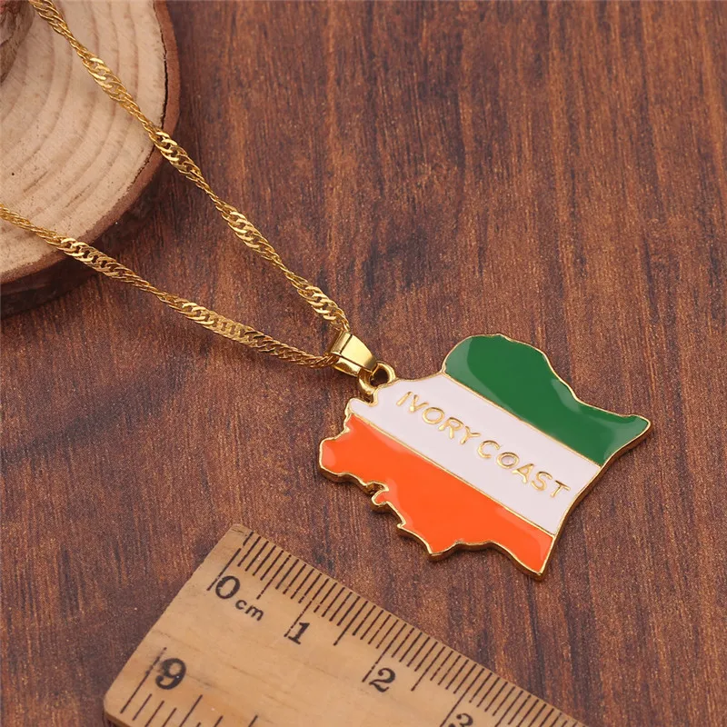 COTE D IVOIRE Map ожерелья с флагом женские/мужские ювелирные изделия золотого цвета