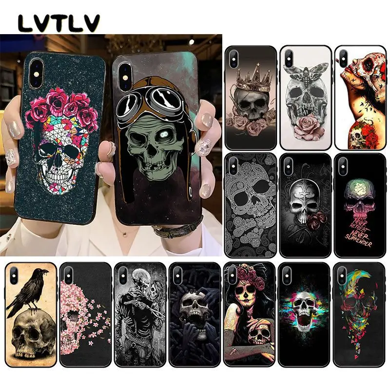 LVTLV Модный Ретро стиль цветок череп ворона чехол для телефона iPhone 11 pro XS MAX 8 7 6 6S Plus X