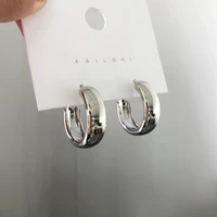 s925 silver needle personality exaggeration large style earring wide metal texture earring earrings