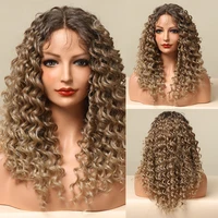 alan eaton medium curly lace front synthetic hair wigs with baby hair middle part ombre dark brown deep wave lace wigs for women