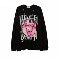 deeptown punk streetwear anime chain print black oversize hoodies women hip hop harajuku long sleeve pullover female sweatshirt