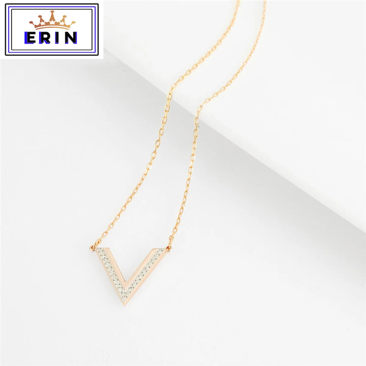 

ERIN High quality SWA rose gold V crystal MS prototype design Crystal Pendant Necklace