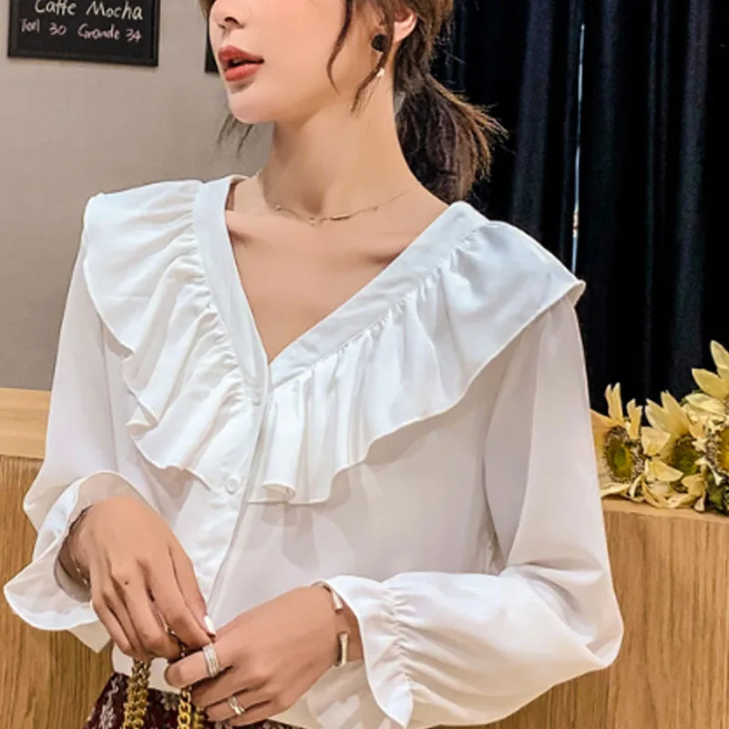 шифоновые блузки с длинным рукавом v образным вырезом для офиса Модные женские