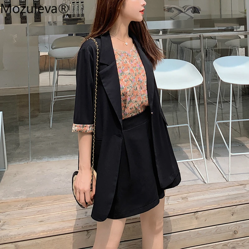 Женский комплект из двух предметов с коротким рукавом блейзер на одной пуговице