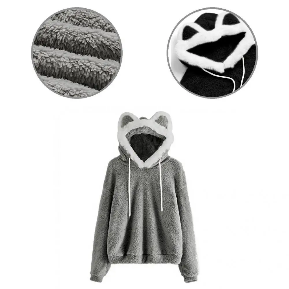 

Осенне-зимняя пушистая толстовка с капюшоном с милыми кошачьими ушками