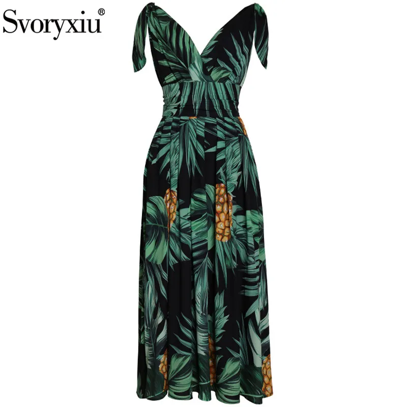 Женское платье макси Svoryxiu летнее с принтом в виде банановых листьев и ананаса