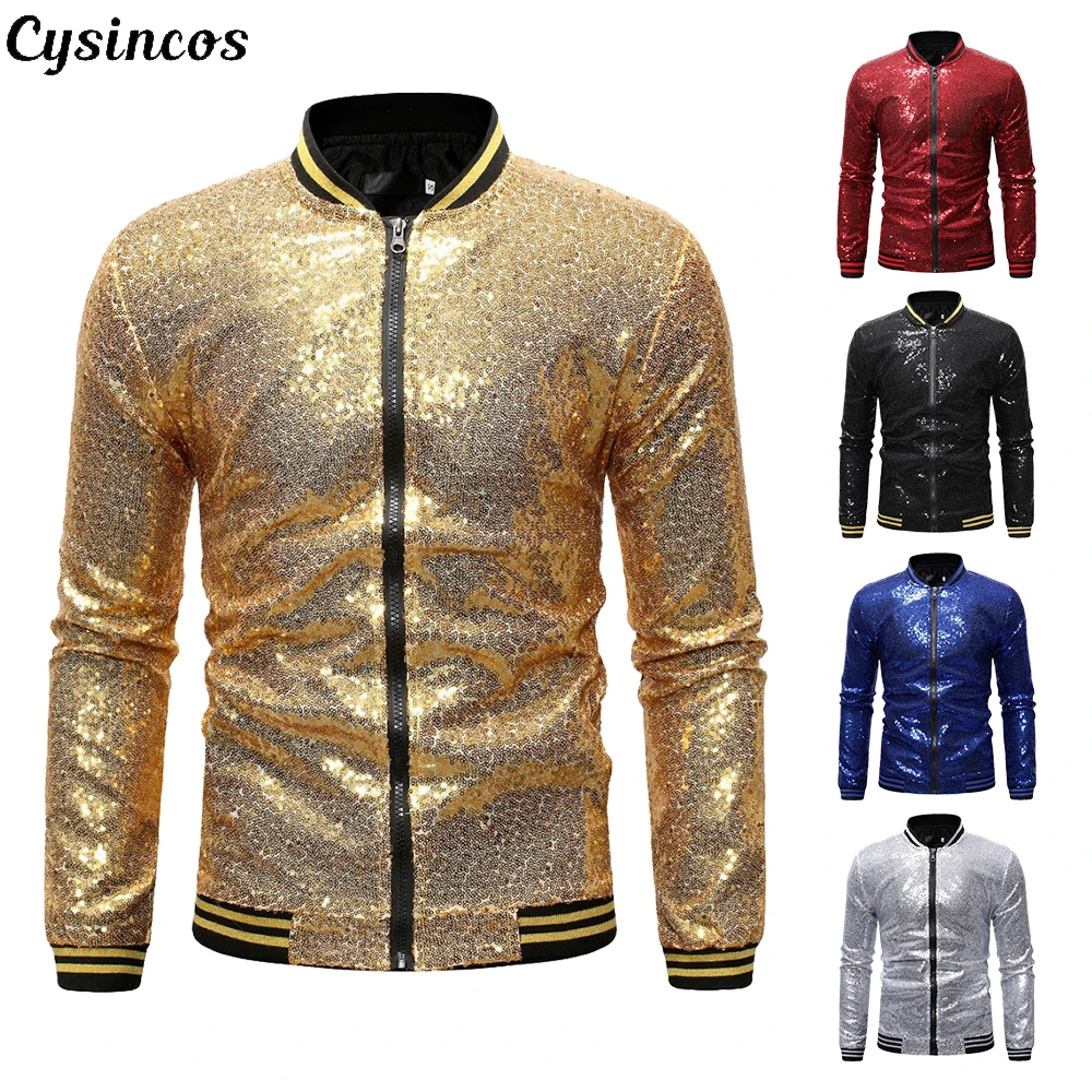Мужские Блестящие блейзеры CYSINCOS золотистые блестящие с блестками для ночного
