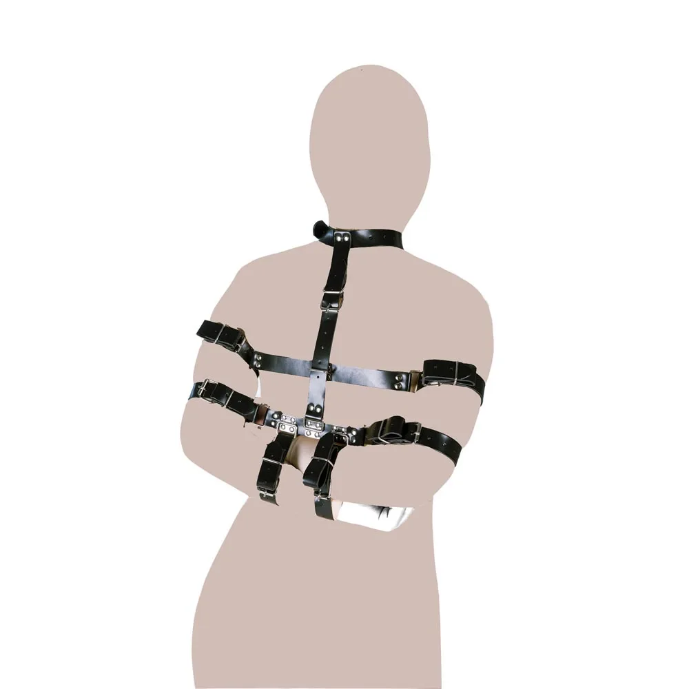 

Women Black PU Leather Shoulder To Arm Body Harness Straps Neck Collar Back Side Armbinder Fetish Cosplay Costume