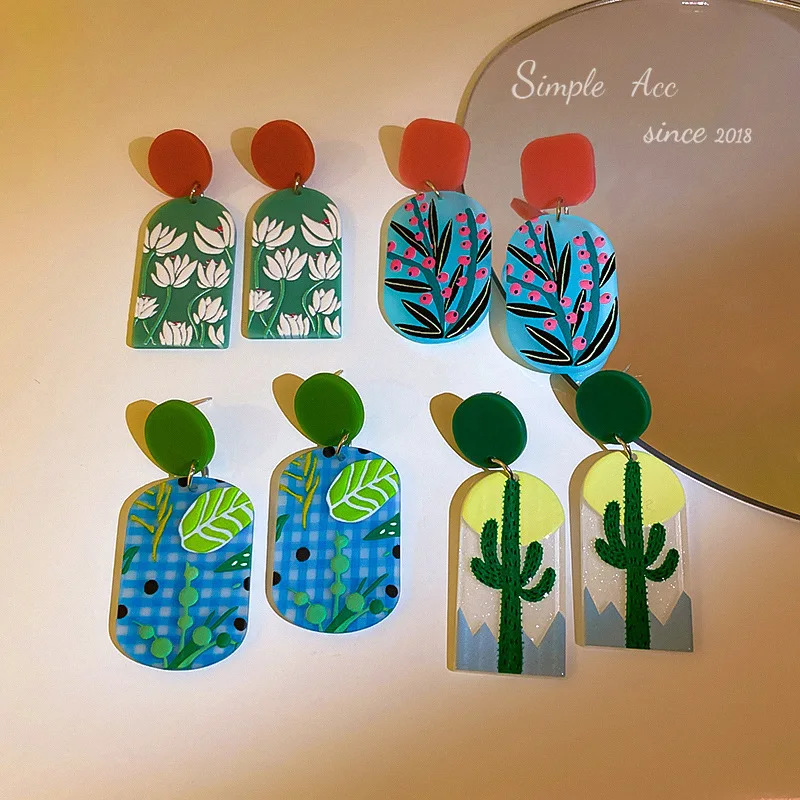 Оптовая продажа 1 пара Новинка лета 2021 красочные акриловые серьги с картиной