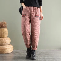 women pants warm loose big size 2021 winter autumn thick cotton padded elastic waist harem vintage casual women trousers
