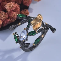 foydjew new gothic jewelry butterfly inlaid white and green zircon rings womens european american retro black gold color ring