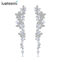 luoteemi multiple flowers cubic zircons long drop earring for women gorgeours unusual crystal wedding bridal luxury accessories