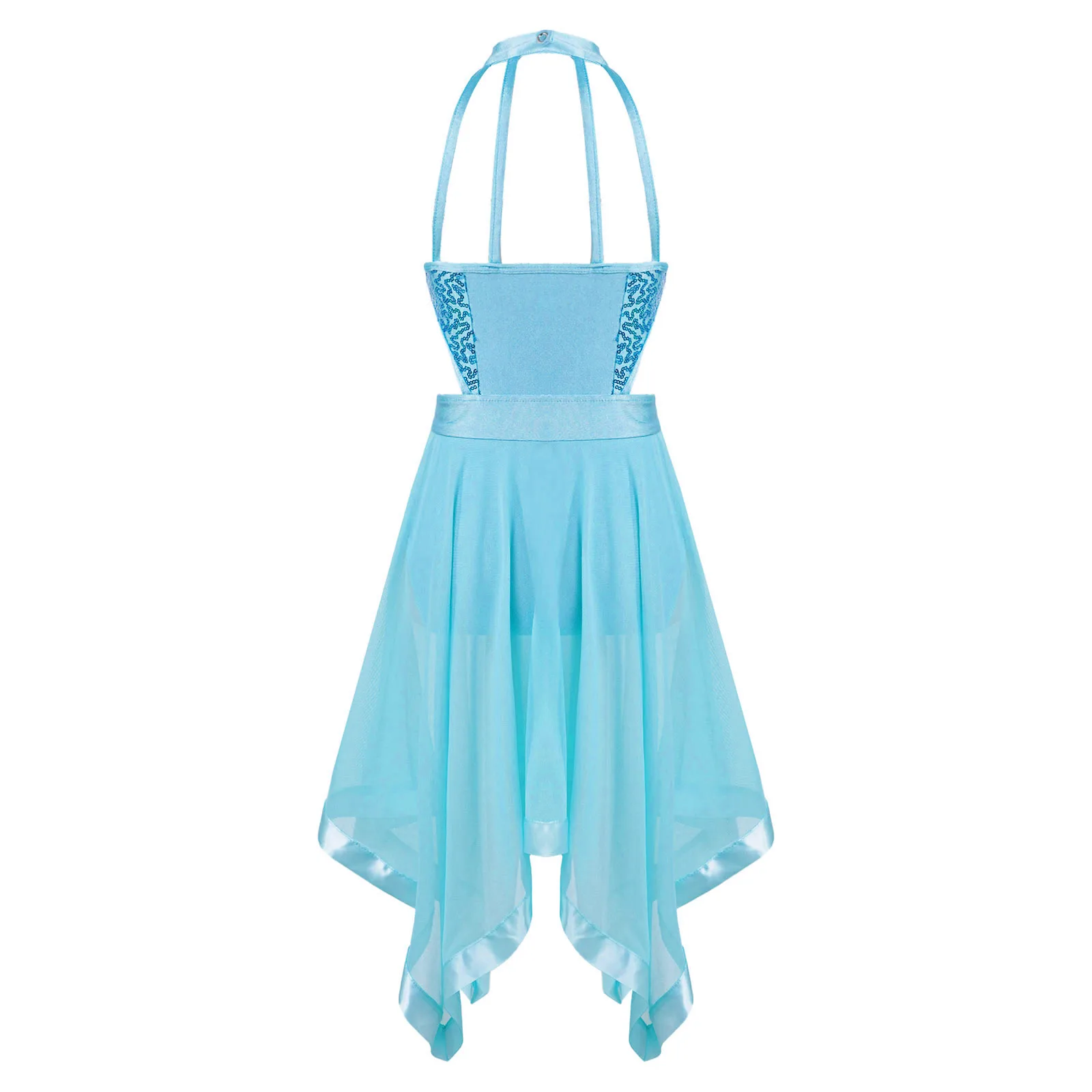 Ballet Tutu Kids Girls Cut Out Waist Back Sequins Gymnastics Leotard Lyrical Modern Contemporary Dance Dress Performance Costume