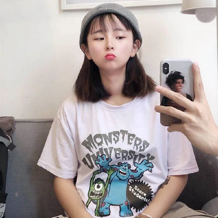 

Short-sleeved T-shirt Female Super Fire Monster University Cartoon Korean Version Loose Strange Smell Harajuku Bf Couple Top