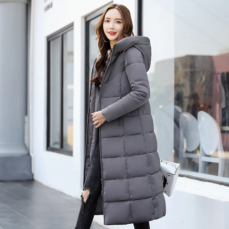 

JCHB 2021 fashion warm Winter Jacket cotton Women long solid slim Winter Parka Feminina pockets hooded zippers Woman Coats