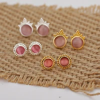 elegant crown flower stud earrings for women girl red pink round opal female earring retro ear ring jewelry accesorios 2021 bff