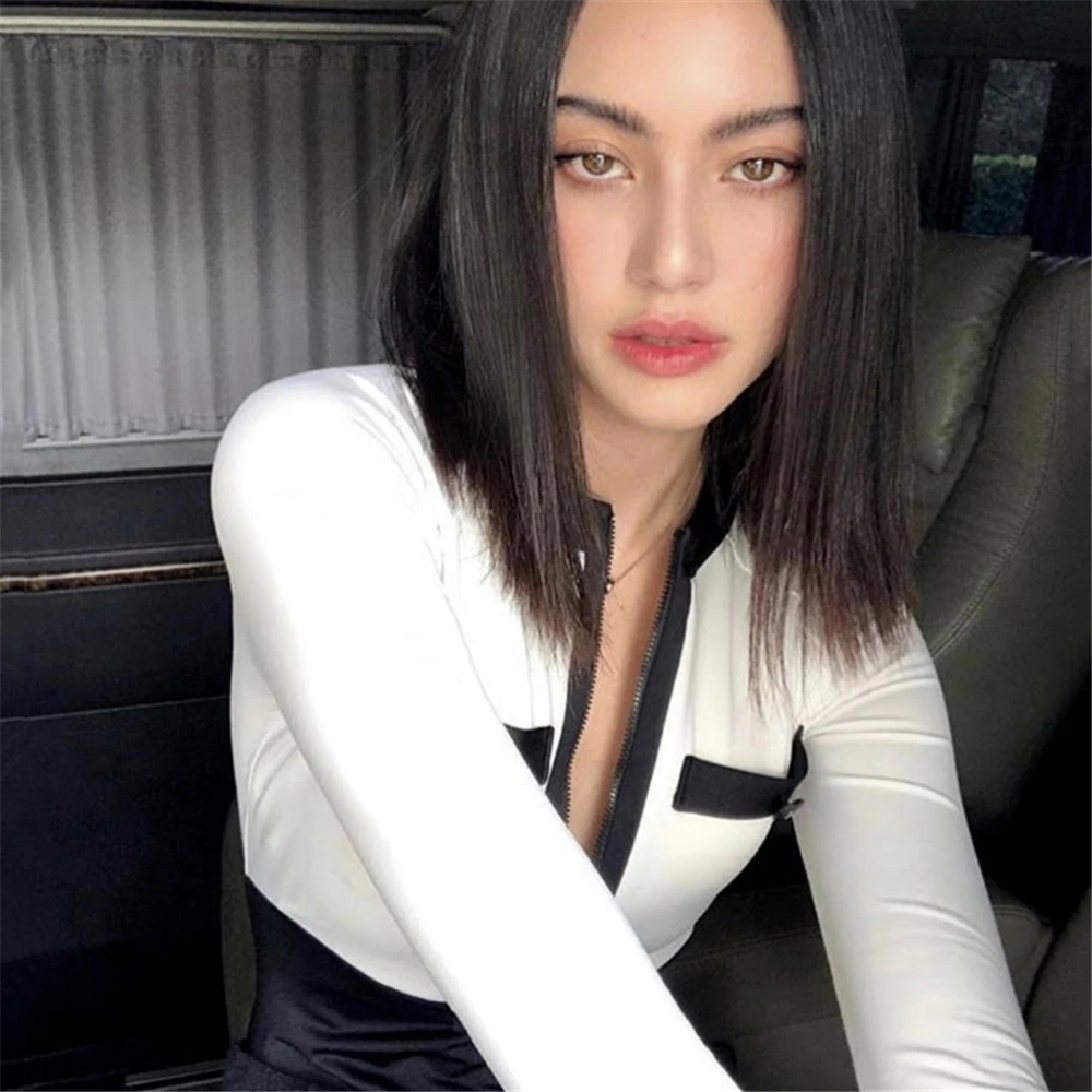 Белый черный купальник с длинным рукавом женский сексуальный цельный высокой