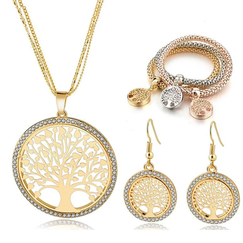 

Fashion Tree of Life Jewelry Necklace Earrings Bracelets Sets Gold For Women Bridal Elegant Lady Wedding Jewelry Set ST200001
