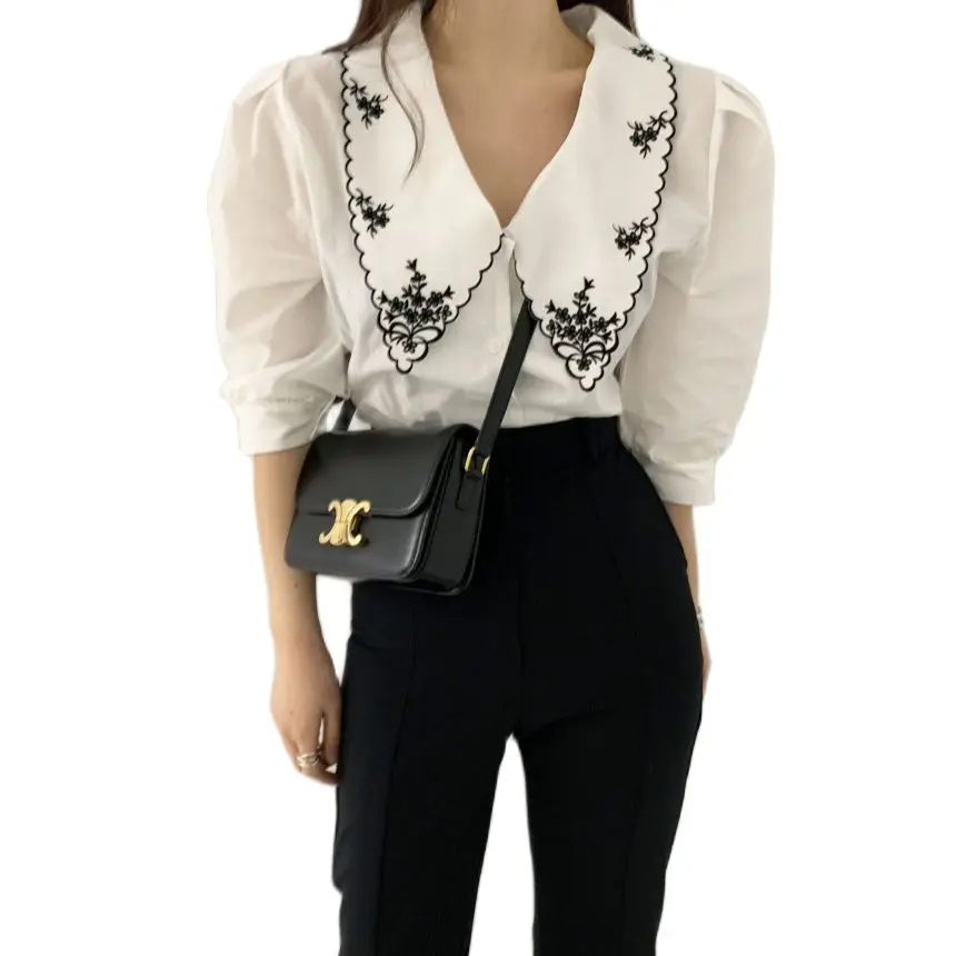 Женская рубашка с отложным воротником Классический Топ из полиэстера и хлопка в