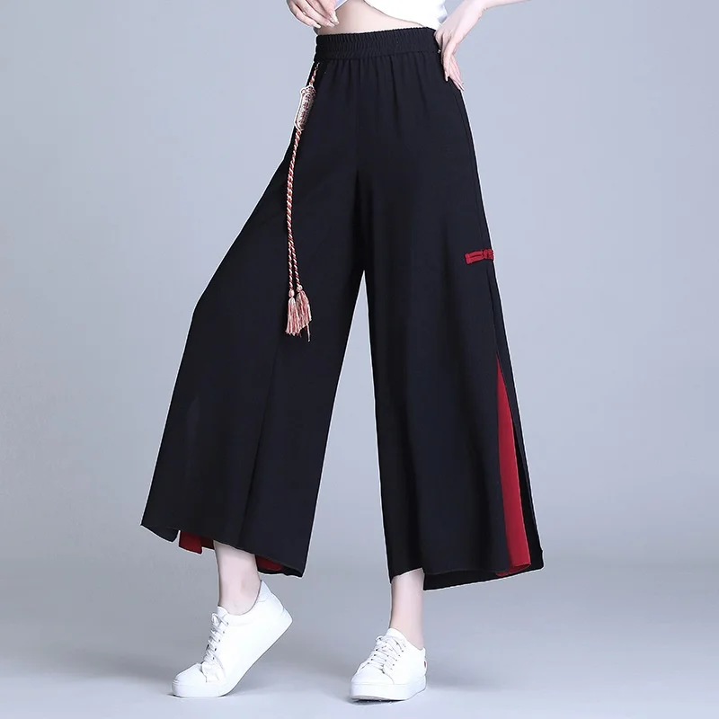 

femininas estilo chins 2020 novo vero chiffon hippie tnico solto preto bordado calas perna larga kimonos 11804