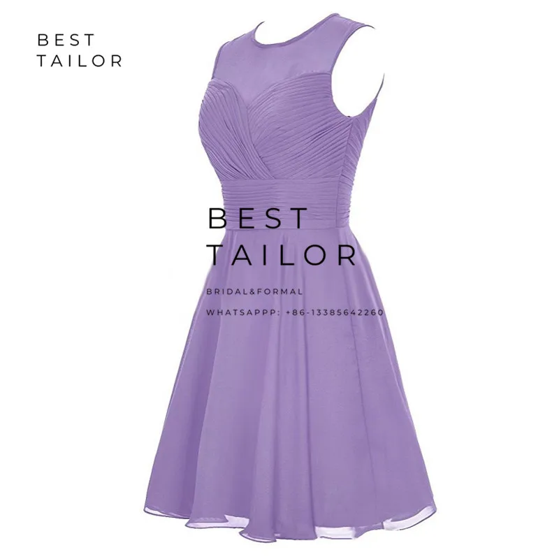 Женское шифоновое платье с круглым вырезом сиреневое простое для выпускного