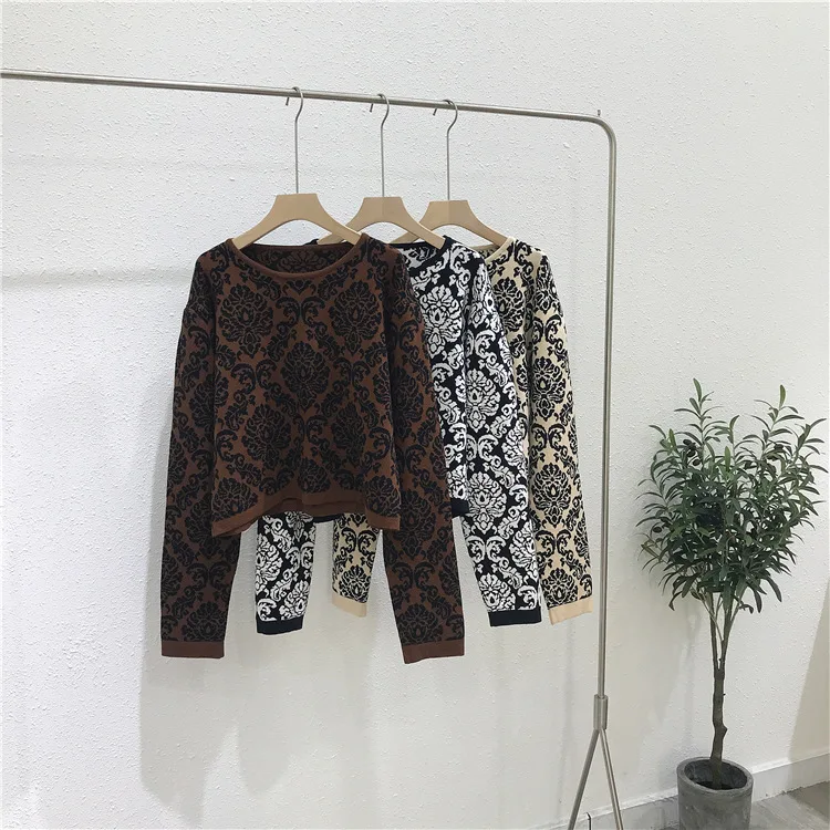 Осенний винтажный свитер с принтом женские джемперы вязаные пуловеры | Женская