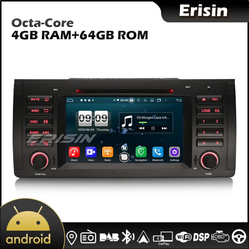 Erisin EU Warehouse 8753 Octa Core 7 &quotAndroid 10 0 DSP BT CarPlay & Auto GPS 4G DAB + Автомагнитола для BMW 5 серии E39