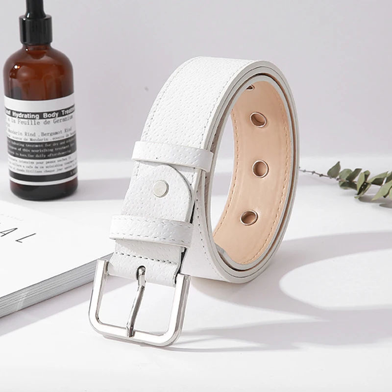 ELIfashion Pigskin Genuine Leather Belt Luxury Strap Dress And Jeans Belts For Women Fashion Shining Silver Buckle 9 Colors - Цвет: white