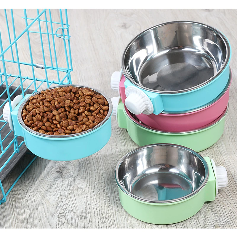 Pet Feeding Bowl Hanging Non-Slip Cats Dogs Food Bowls Stainless Steel Puppy Water Feeder Can Be Fixed On The Cage Pets Supplies