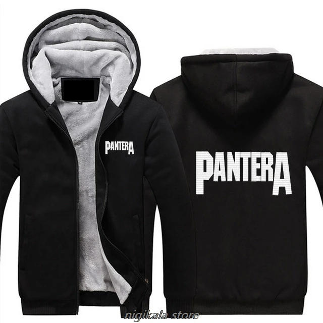 MIDUO Heavy Metal Pantera рок группа зимние пальто на молнии с капюшоном толстое пальто мужские теплые панк толстовки хлопковая куртка - Цвет: Черный