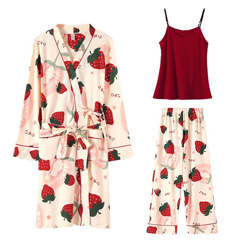 Комплект пижамный женский в японском стиле Хлопковая пижама-кимоно домашняя