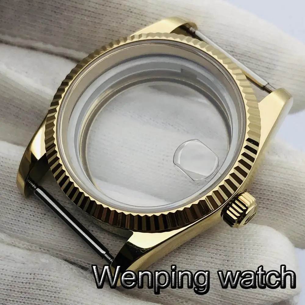 

Parnis 36mm gold case sapphire glass watch case fit ETA 2836,Miyota 82 series，Mingzhu DG 2813 3804 Seagull 1612 movement