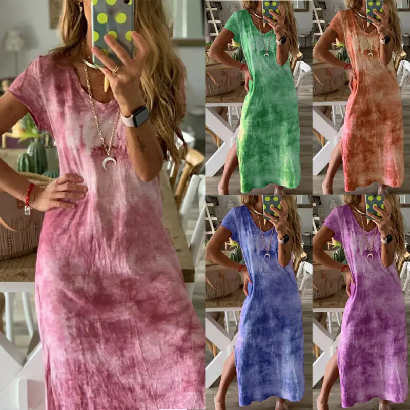 Женское повседневное облегающее длинное прямое платье платья с коротким рукавом