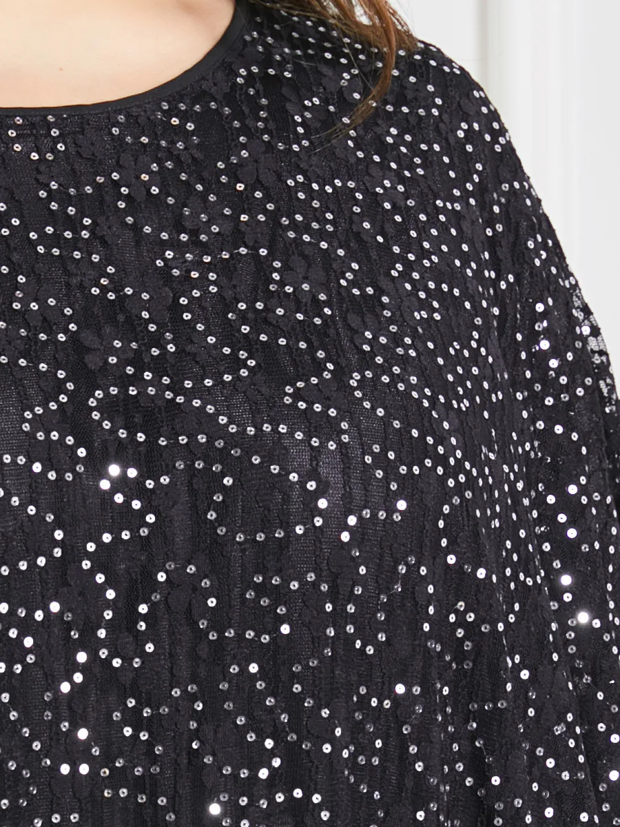 Ramadan Eid 2021 Women Muslim Sequins Abayas Maxi Dress Long Batwing Sleeves Patchwork Kaftan Gown Black Dubai Oversize Party
