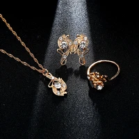 european and american new fashion jewelry set gold plated flower earrings necklace ring three piece set women jewelry