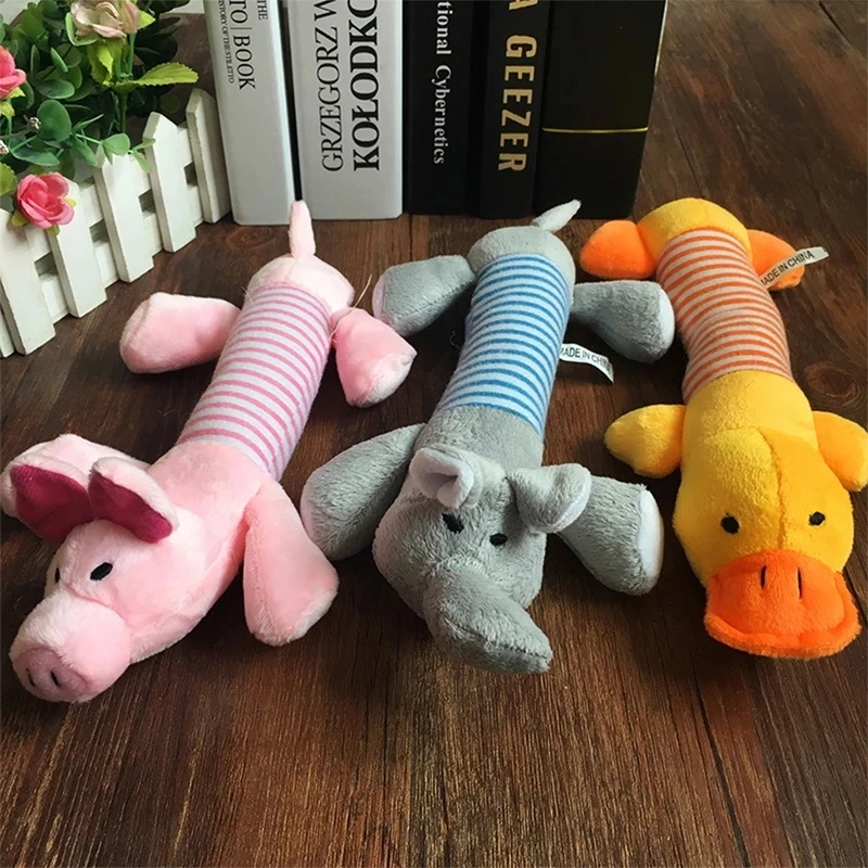 

Cute Pet Dog Cat Plush Squeak Sound Dog Toys Funny Fleece Durability Chew Molar Toy Fit for All Pets Elephant Duck Pig Chew Toys